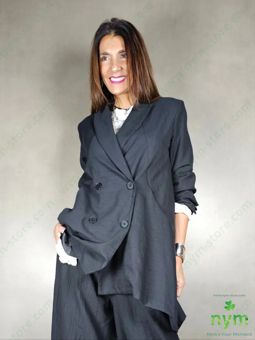 giacca lino balze dietro 51pl40co9li U / NERO / PE25 GIACCA