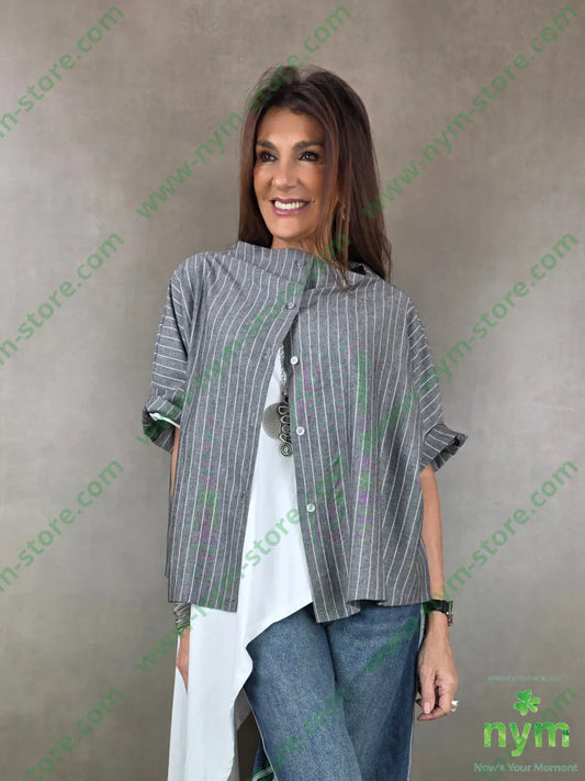 giacca quadrata misto lino gessato 55li45vi GIACCA