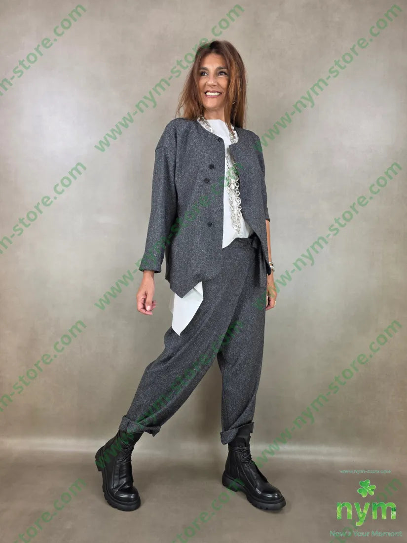 giacca sale e pepe senza collo 70pl27ra3ea - GIACCA