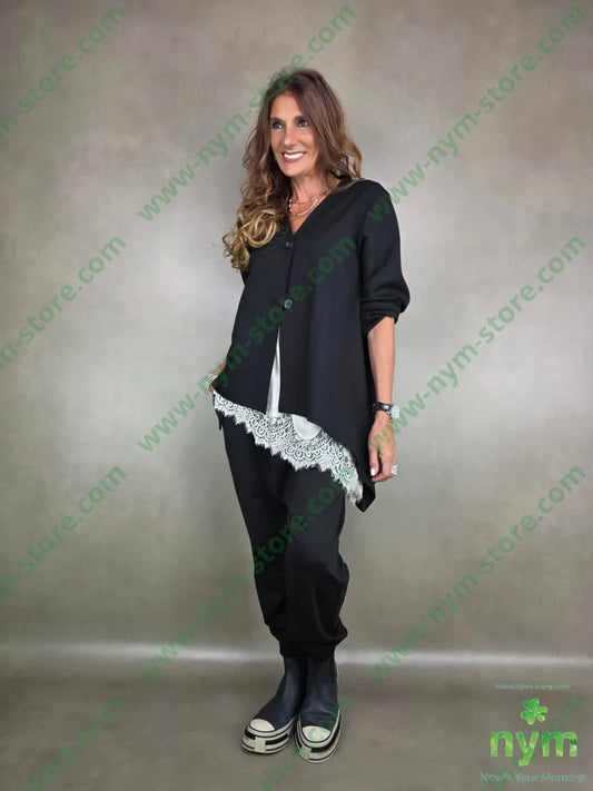 giacca scollata lunga 65vi30pa5ea U / NERO / AI25 GIACCA