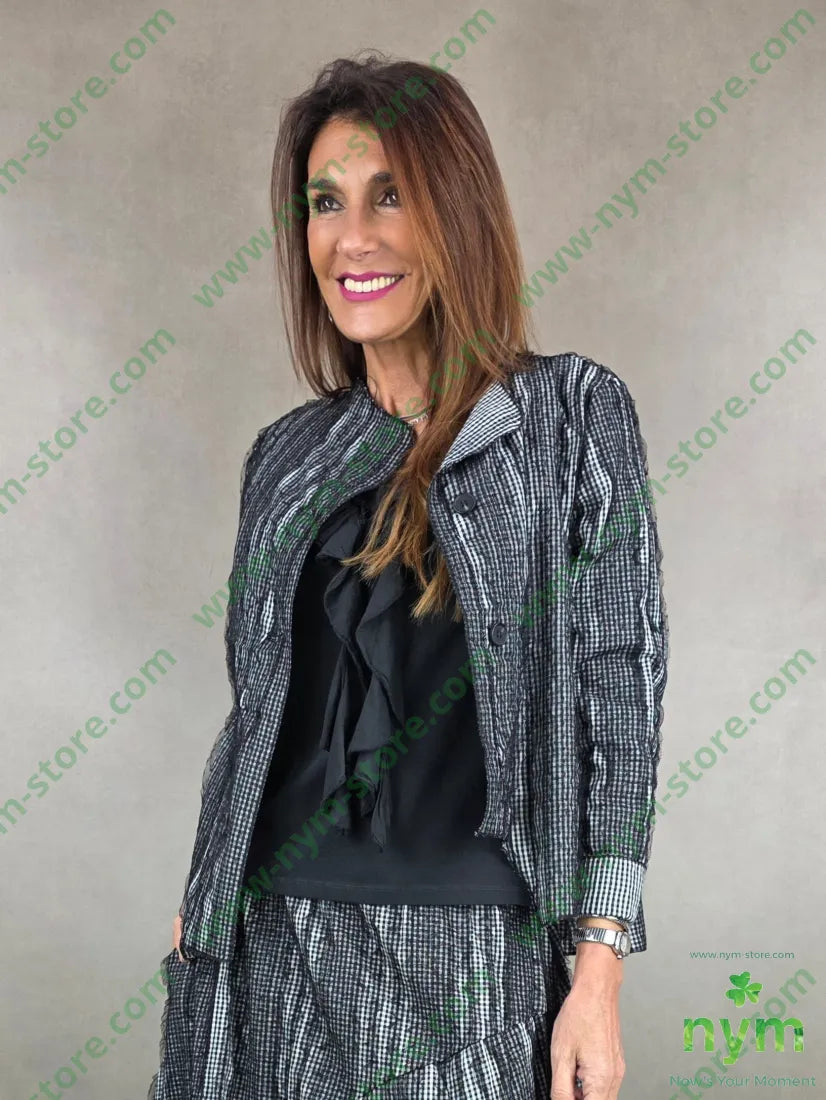 giacca vichy e tulle 93co7pl U / NERO / PE26 GIACCA