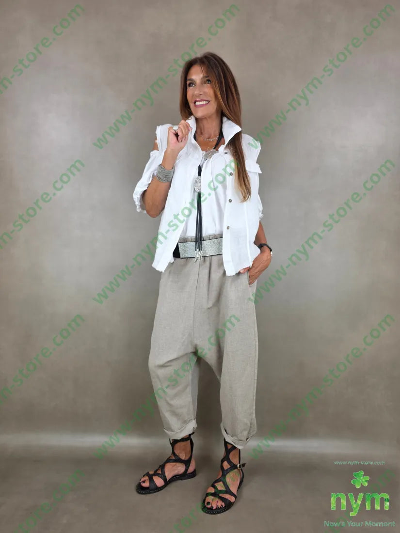 gilet con taschino finto puro lino 100li - CAPOSPALLA