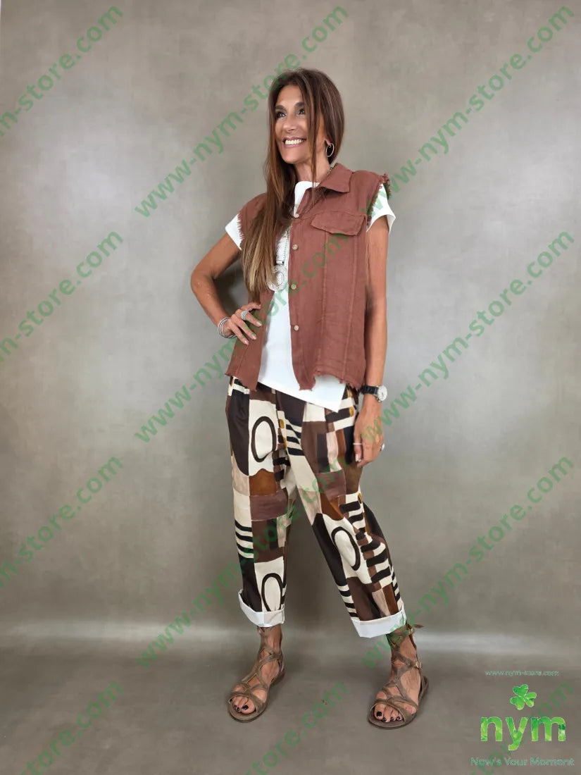 gilet con taschino finto puro lino 100li - CAPOSPALLA