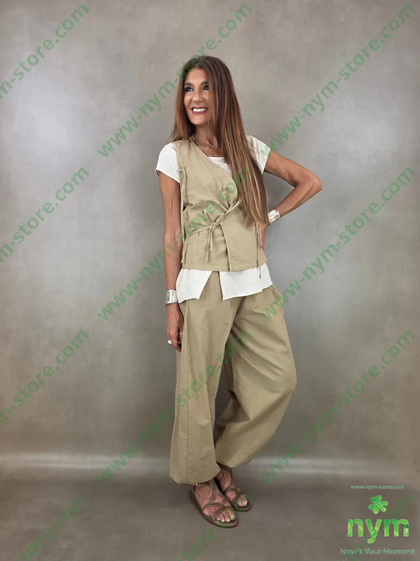 gilet cotone lino laccetti 85co15li - U / CAMMELLO / PE26 - CAPOSPALLA