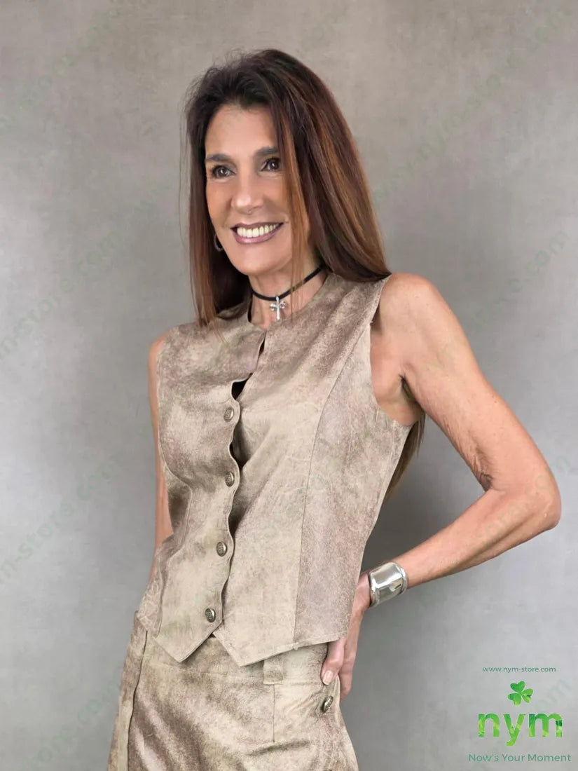 gilet eco pelle invecchiata 90pl10ea 1 / BEIGE / PE26 CAPOSPALLA