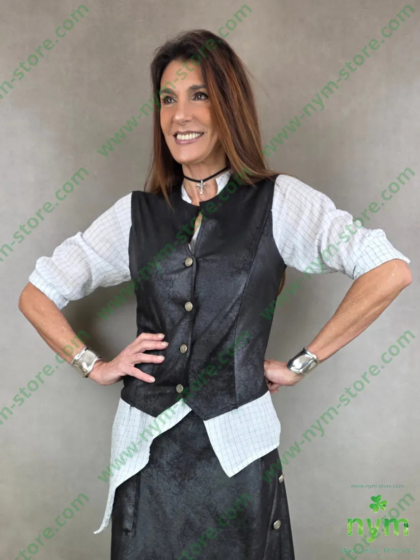 gilet eco pelle invecchiata 90pl10ea 1 / NERO / PE26 CAPOSPALLA