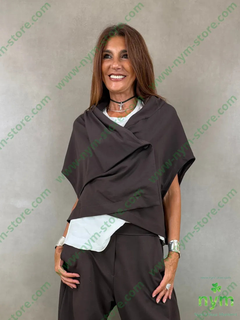 gilet felpa a poncho 100co - U / MARRONE / AI26 - CAPOSPALLA