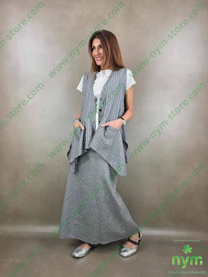 gilet misto lino gessato 55li45vi - U / GRIGIO C. / PE26 - CAPOSPALLA