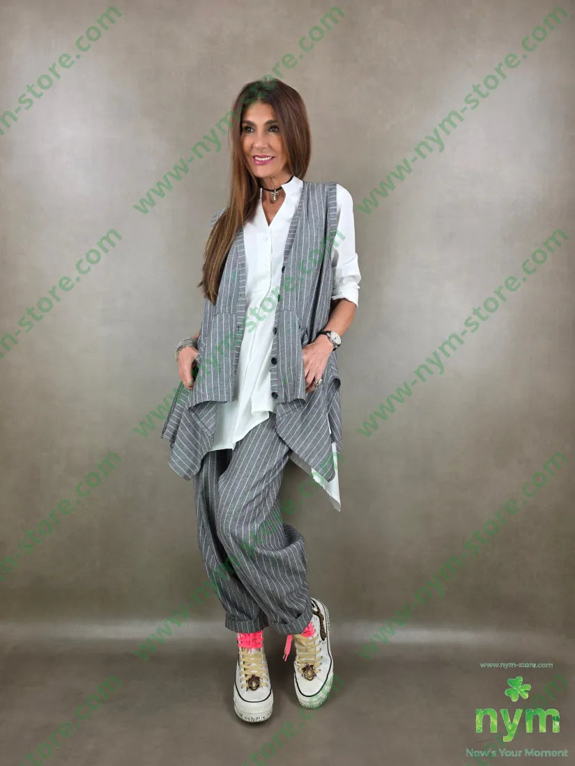 gilet misto lino gessato 55li45vi - U / GRIGIO C. / PE26 - CAPOSPALLA