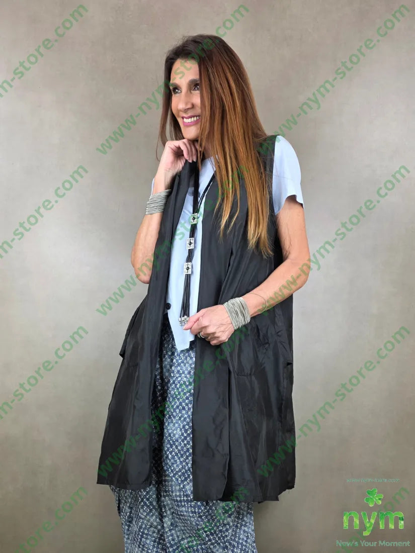 gilet taffeta lungo 100pl U / NERO / PE26 CAPOSPALLA