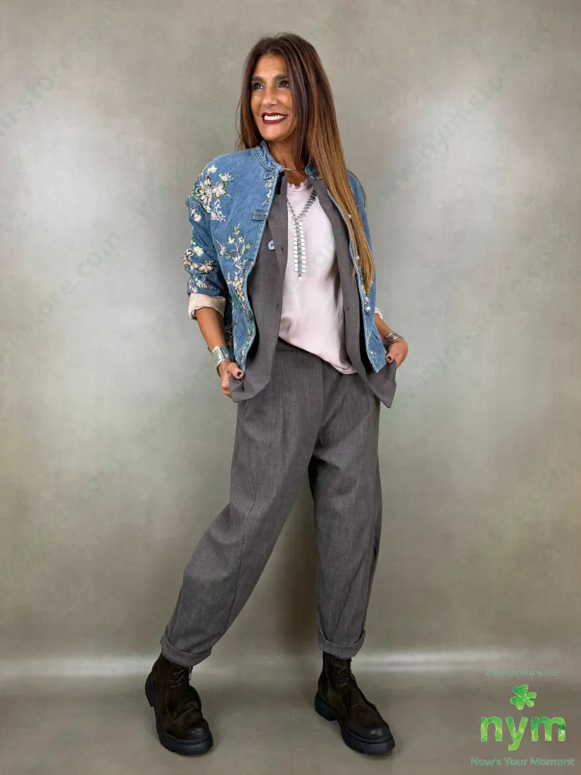 Giubbotto jeans foderato ricami e paillettes 85co15pl - U / BLU / AI26 - GIUBBOTTO