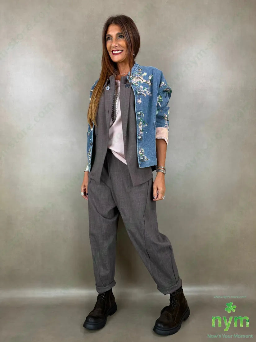 Giubbotto jeans foderato ricami e paillettes 85co15pl - U / BLU / AI26 - GIUBBOTTO