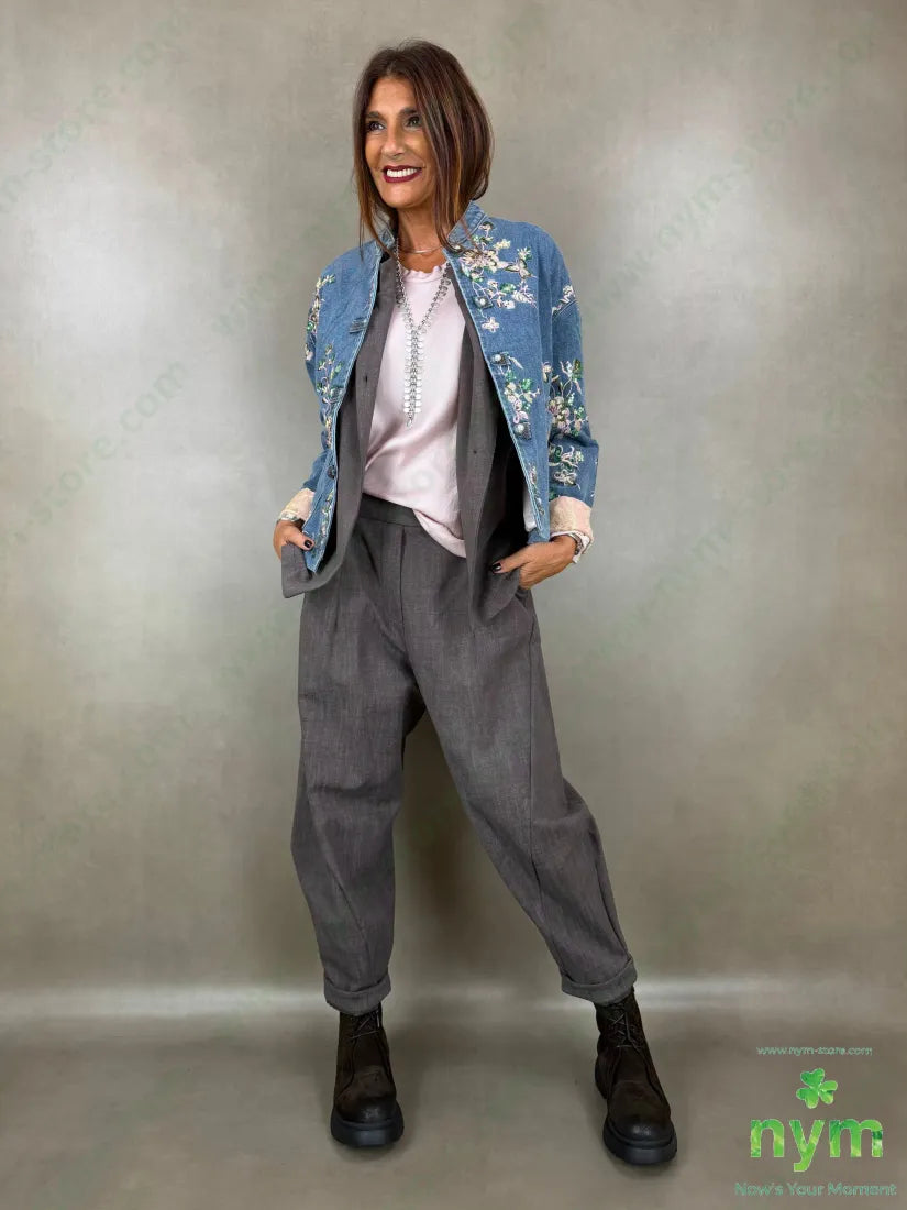 Giubbotto jeans foderato ricami e paillettes 85co15pl - U / BLU / AI26 - GIUBBOTTO