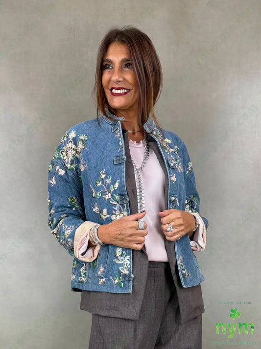 Giubbotto jeans foderato ricami e paillettes 85co15pl - U / BLU / AI26 - GIUBBOTTO