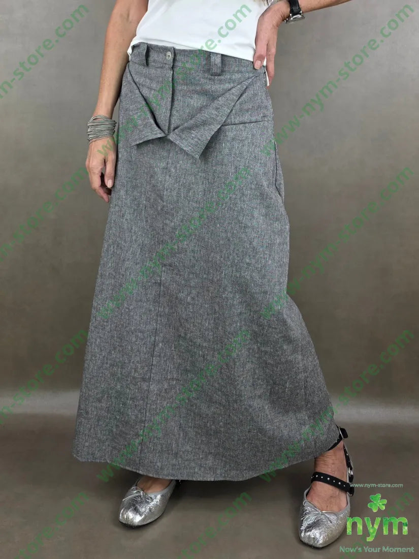 gonna lunga tessuto lino 68co17li13pl2e - 1 / GRIGIO / PE26 - GONNA