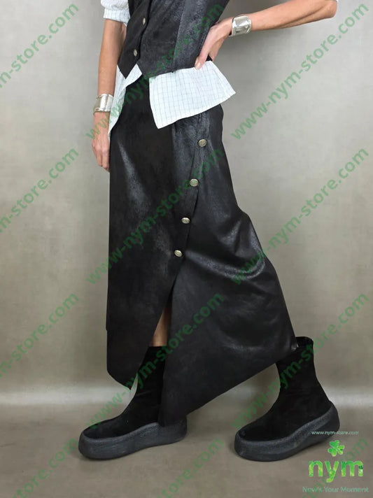 gonna pelle invecchiata 90pl10ea 1 / NERO / PE26 GONNA