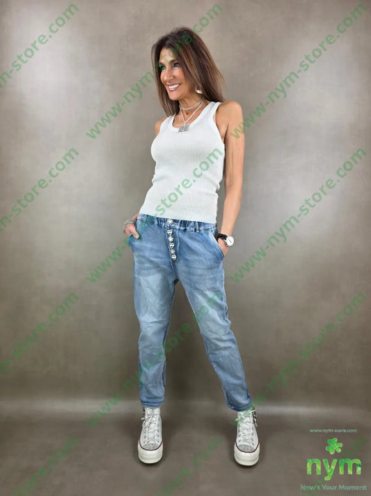 jeans felpa bottoni madre perla 95co5ea PANTALONE