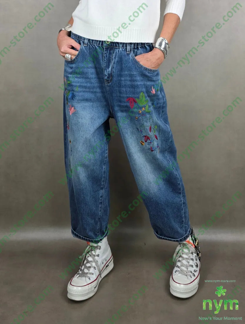 jeans foglie ricami 100co U / DENIM / PE25 PANTALONE