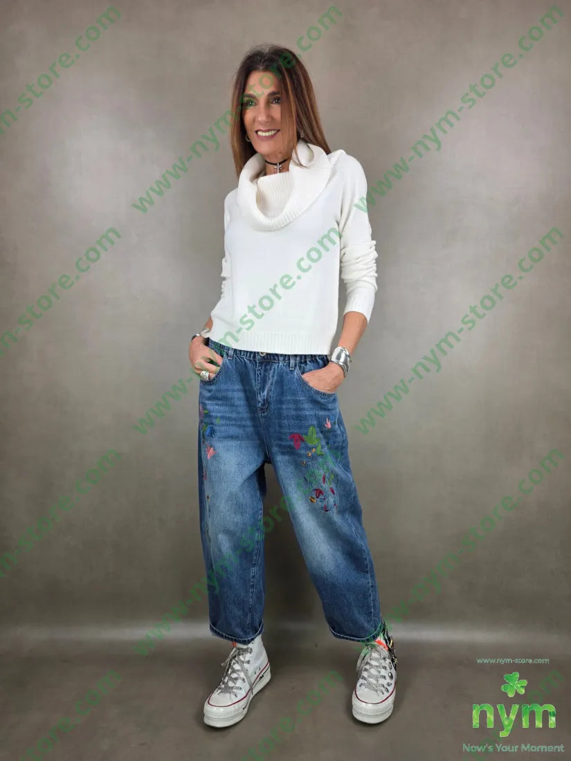 jeans foglie ricami 100co U / DENIM / PE25 PANTALONE
