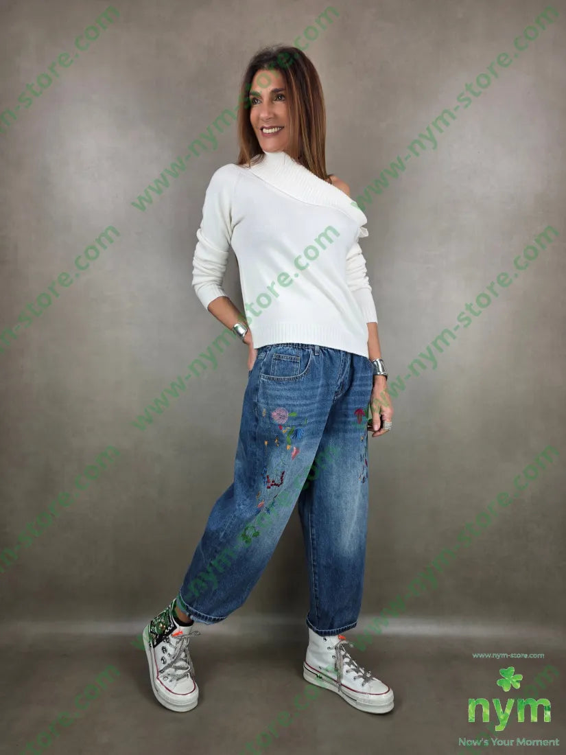 jeans foglie ricami 100co U / DENIM / PE25 PANTALONE