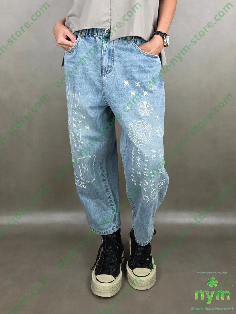 jeans ricami afro 100co U / DENIM / PE26 PANTALONE