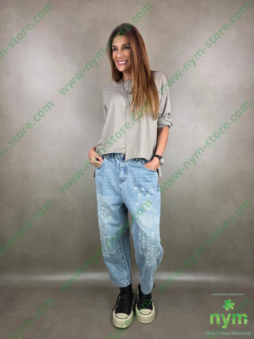 jeans ricami afro 100co U / DENIM / PE26 PANTALONE