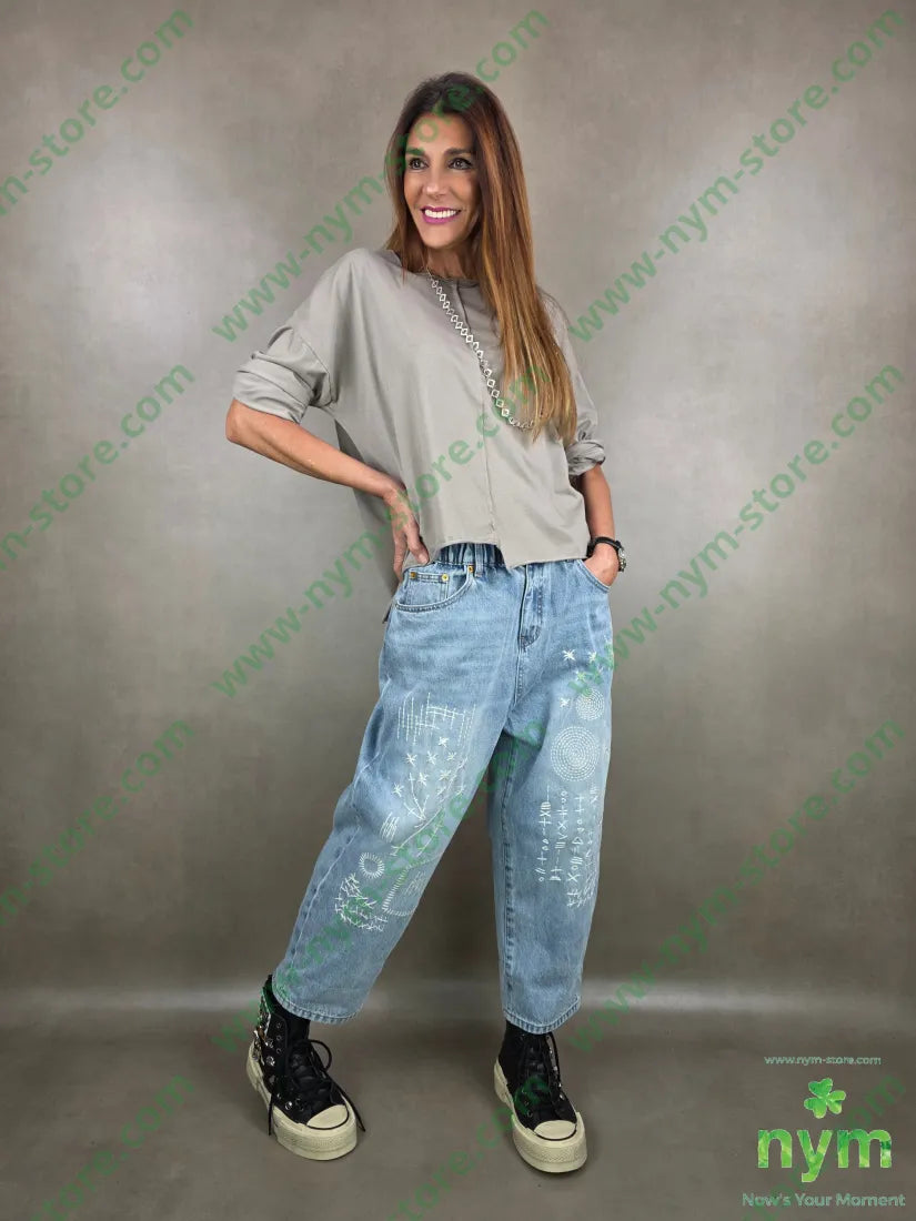 jeans ricami afro 100co U / DENIM / PE26 PANTALONE