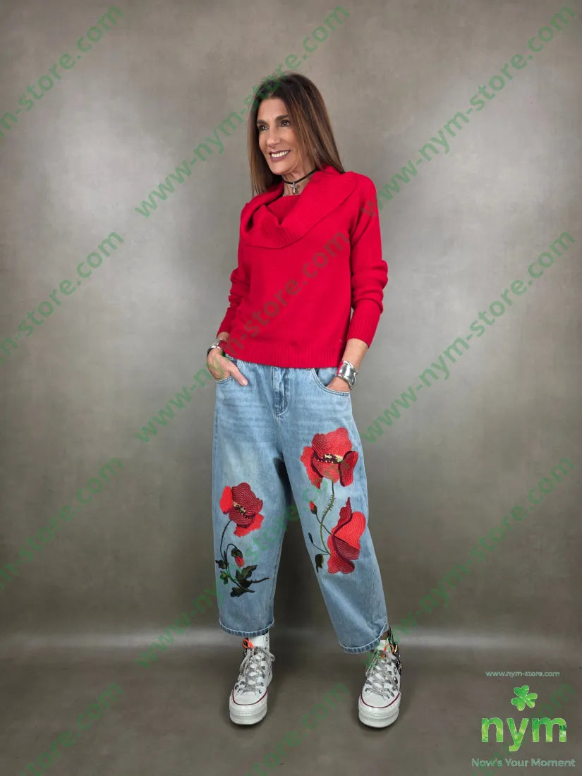 jeans ricami fiori 100co U / DENIM / PE26 PANTALONE