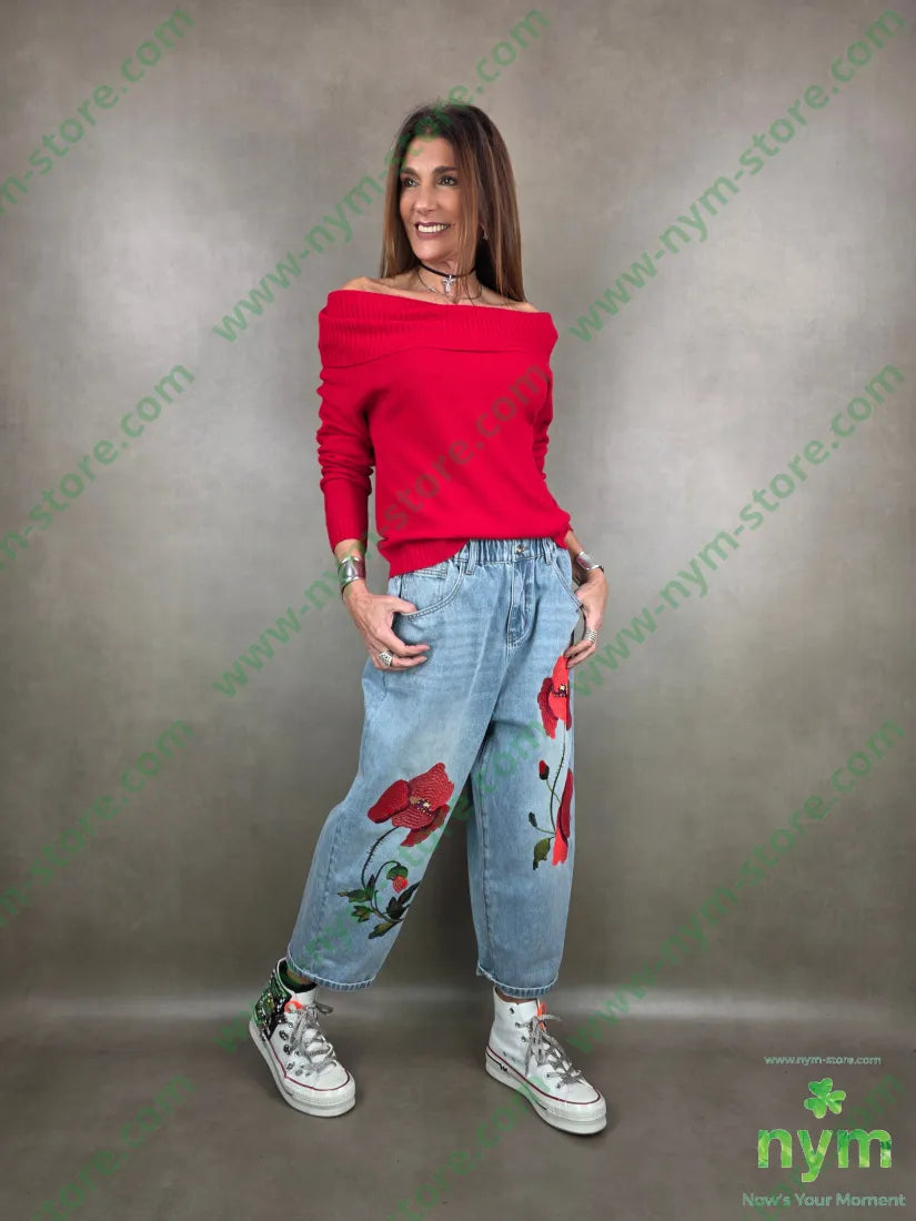 jeans ricami fiori 100co U / DENIM / PE26 PANTALONE