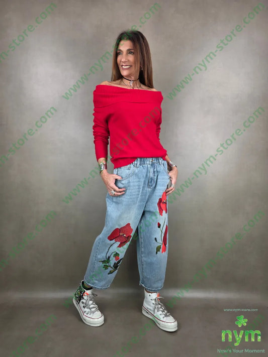 jeans ricami fiori 100co U / DENIM / PE26 PANTALONE