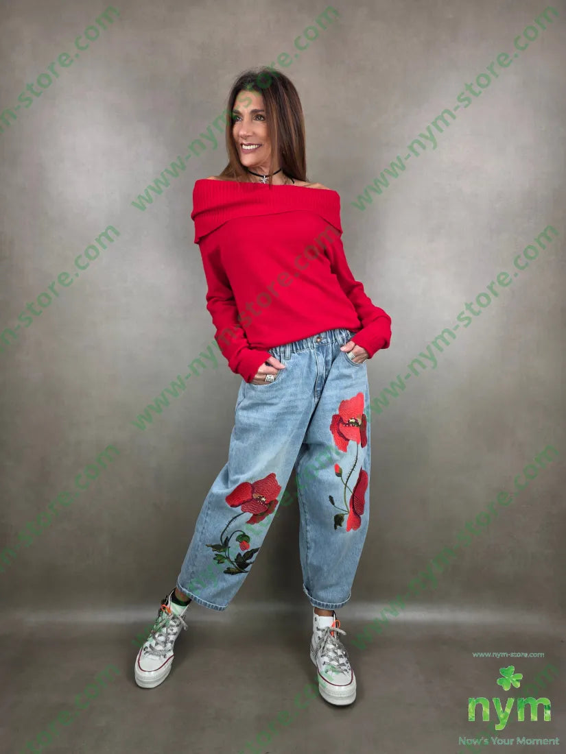 jeans ricami fiori 100co U / DENIM / PE26 PANTALONE