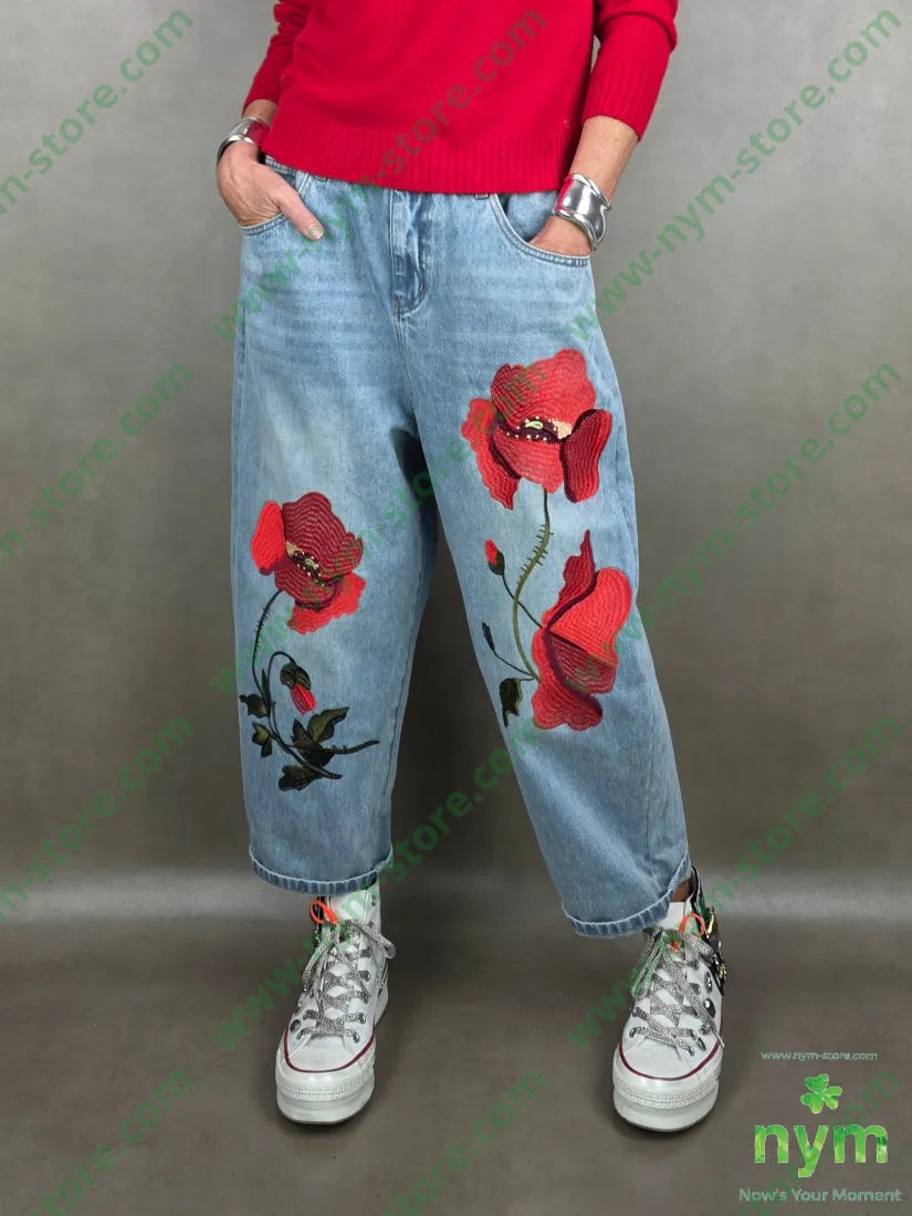 jeans ricami fiori 100co U / DENIM / PE26 PANTALONE