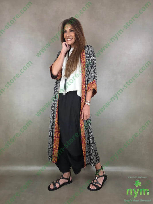 kimono bicolor in viscosa 100vi - U / NERO / PE26 - CARDIGAN