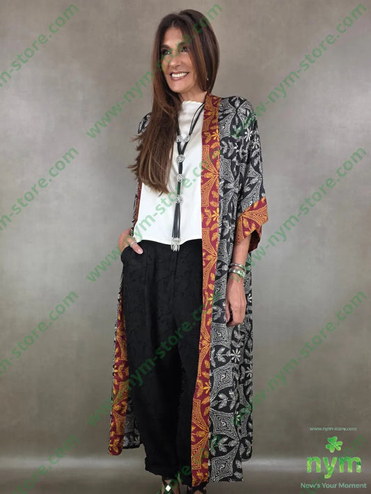 kimono bicolor in viscosa 100vi - U / NERO / PE26 - CARDIGAN