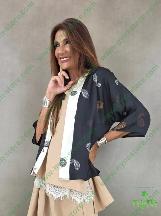 kimono corto fantasia 100vi - U / NERO / PE26 - CARDIGAN