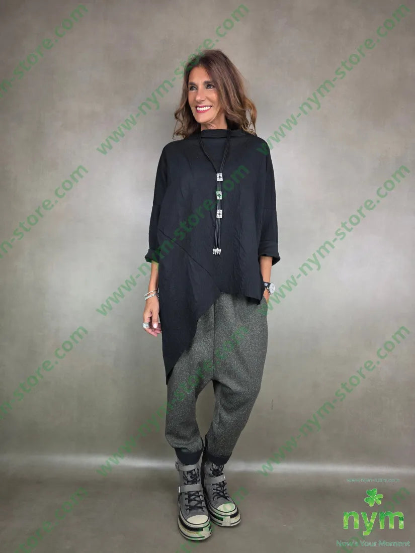 maglia asimmetrica tessuto a maglia 53pl46co1ea U / NERO / AI25 MAGLIA