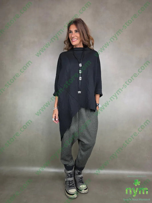 maglia asimmetrica tessuto a maglia 53pl46co1ea U / NERO / AI25 MAGLIA