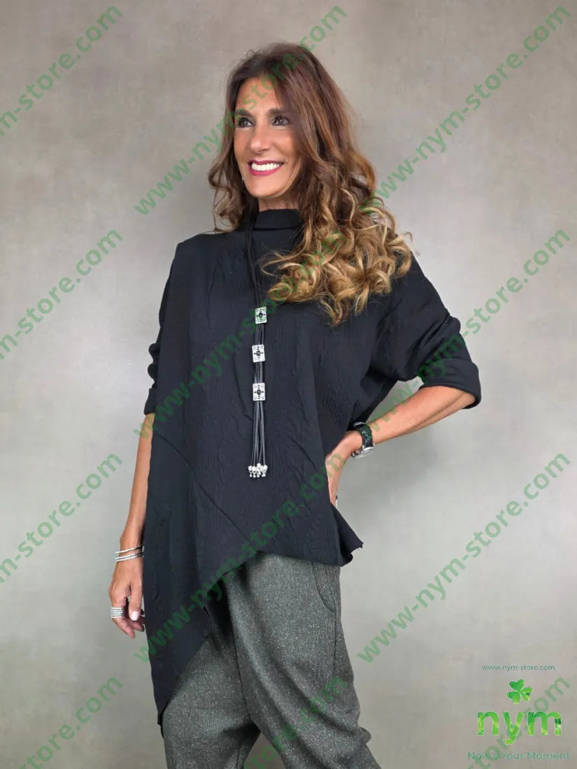 maglia asimmetrica tessuto a maglia 53pl46co1ea U / NERO / AI25 MAGLIA