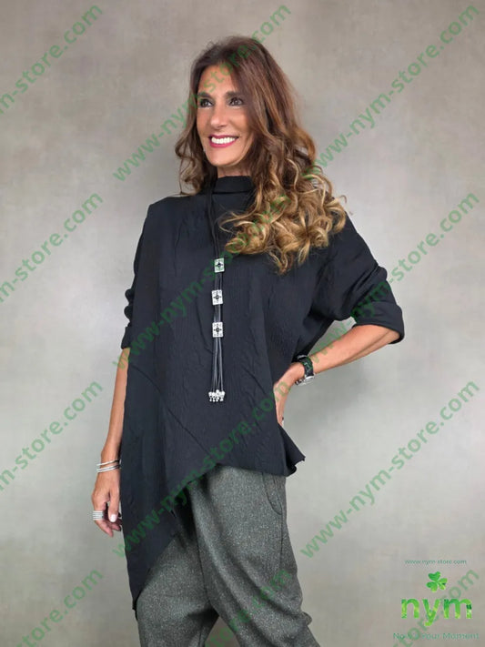 maglia asimmetrica tessuto a maglia 53pl46co1ea U / NERO / AI25 MAGLIA