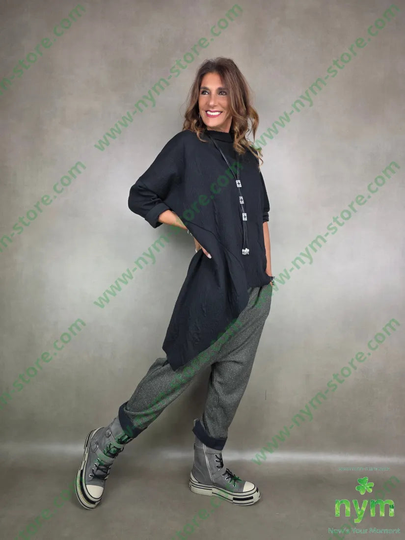 maglia asimmetrica tessuto a maglia 53pl46co1ea U / NERO / AI25 MAGLIA