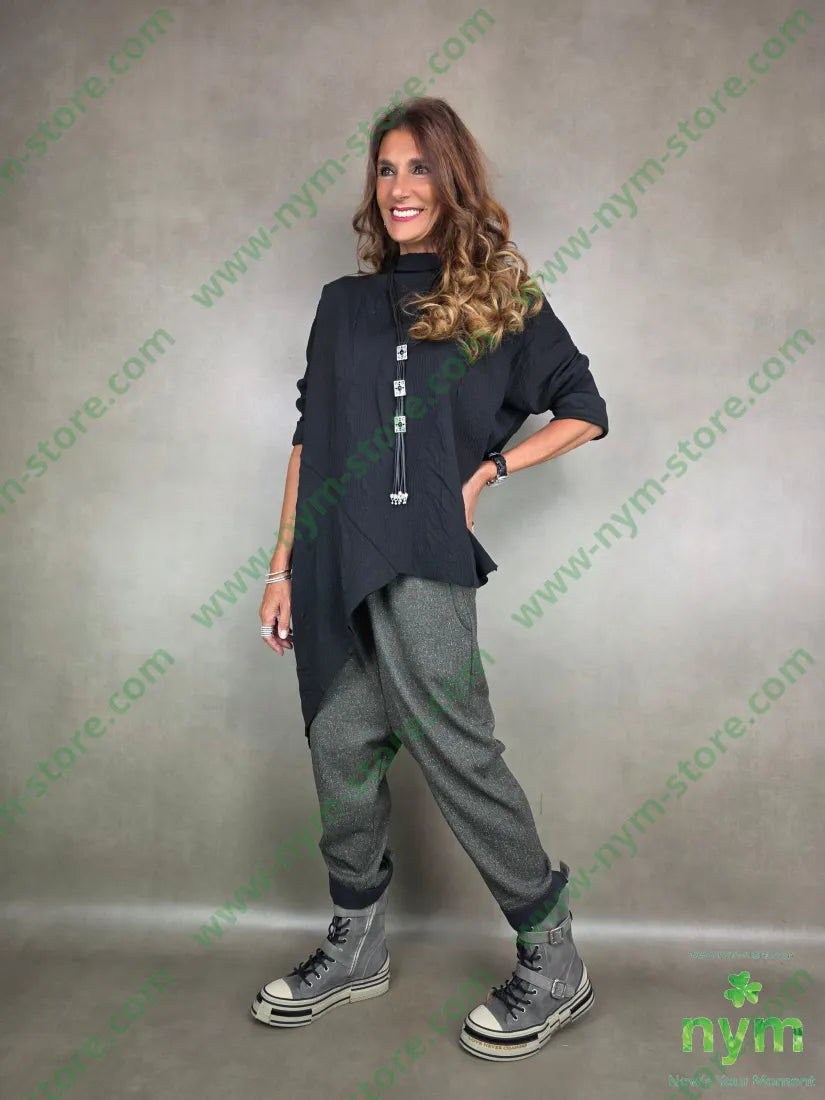 maglia asimmetrica tessuto a maglia 53pl46co1ea U / NERO / AI25 MAGLIA