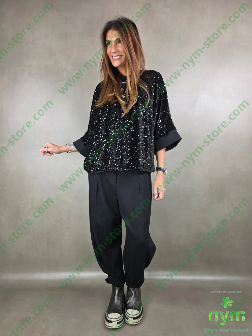 maglia ciniglia con paillettes 100pl U / NERO / AI25 MAGLIA