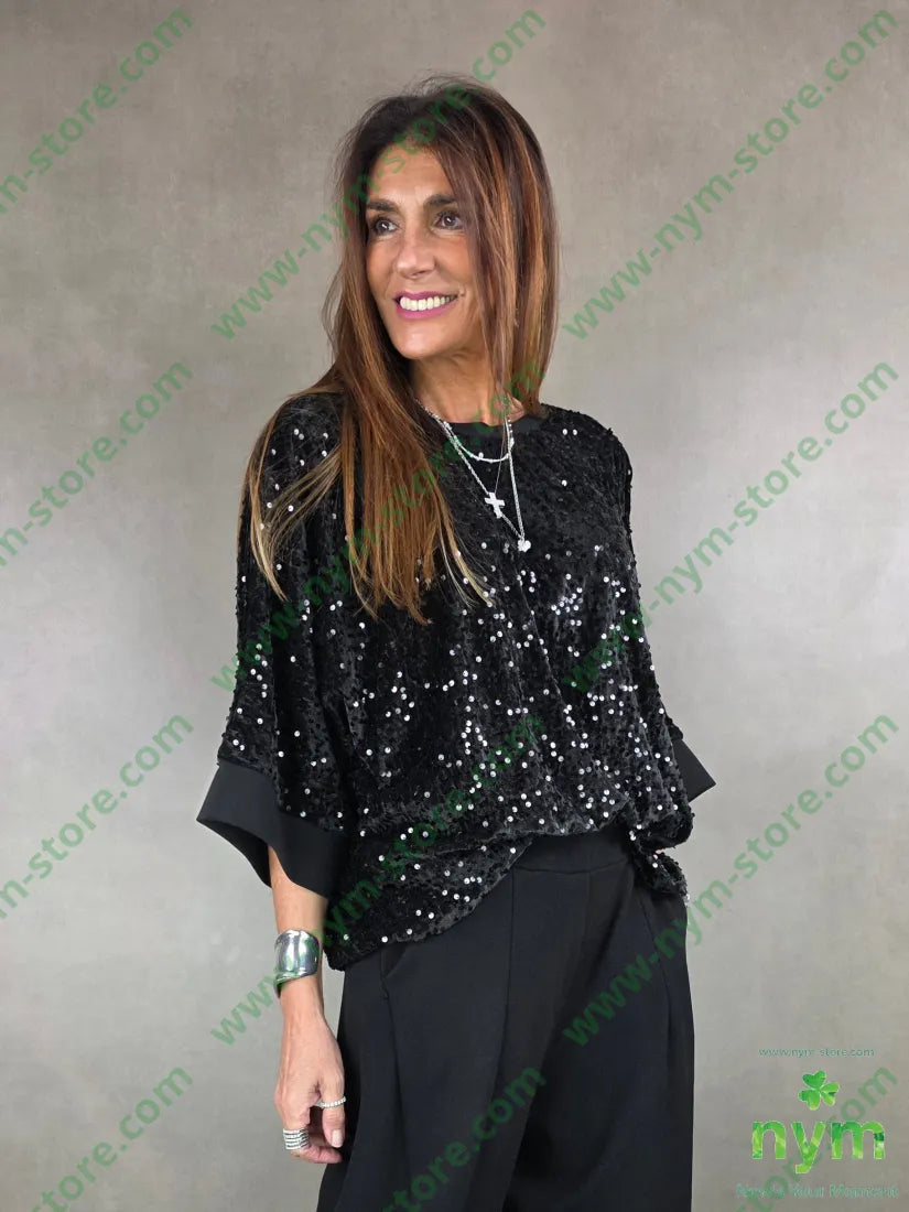 maglia ciniglia con paillettes 100pl U / NERO / AI25 MAGLIA