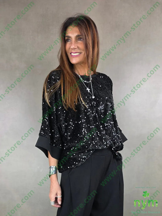 maglia ciniglia con paillettes 100pl U / NERO / AI25 MAGLIA