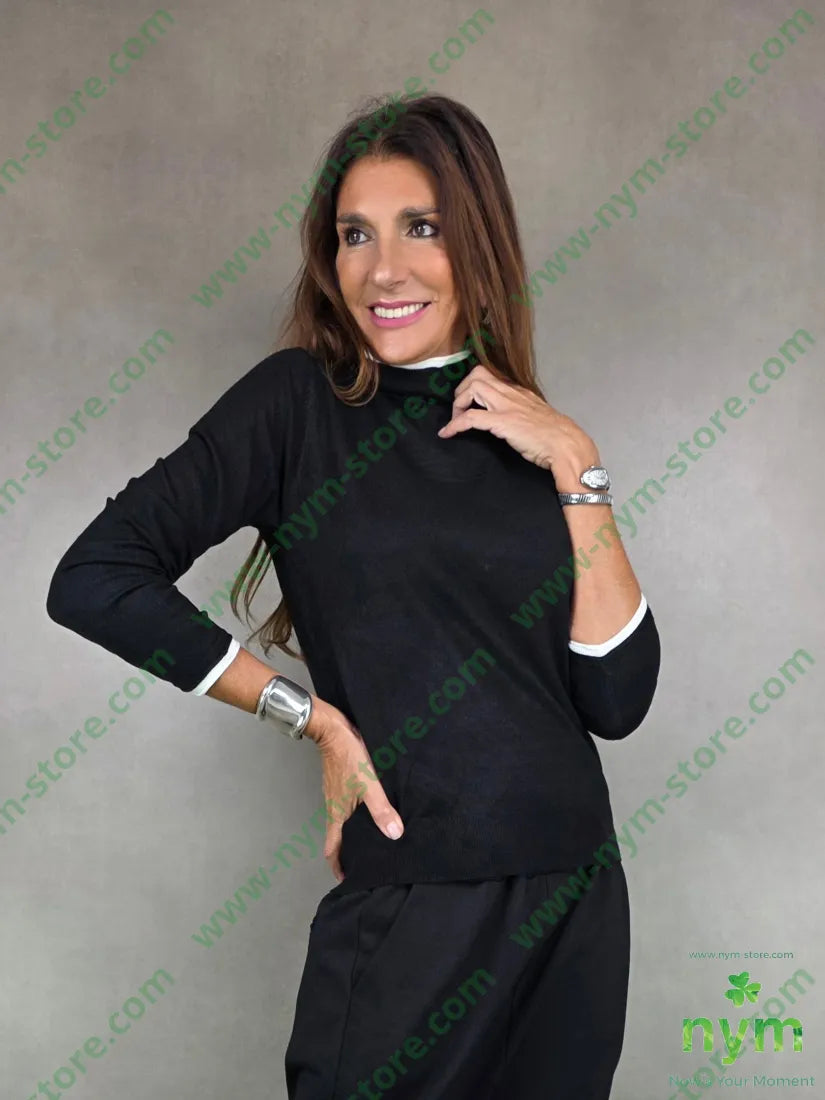 maglia collo contrasto U / NERO / AI25 MAGLIA