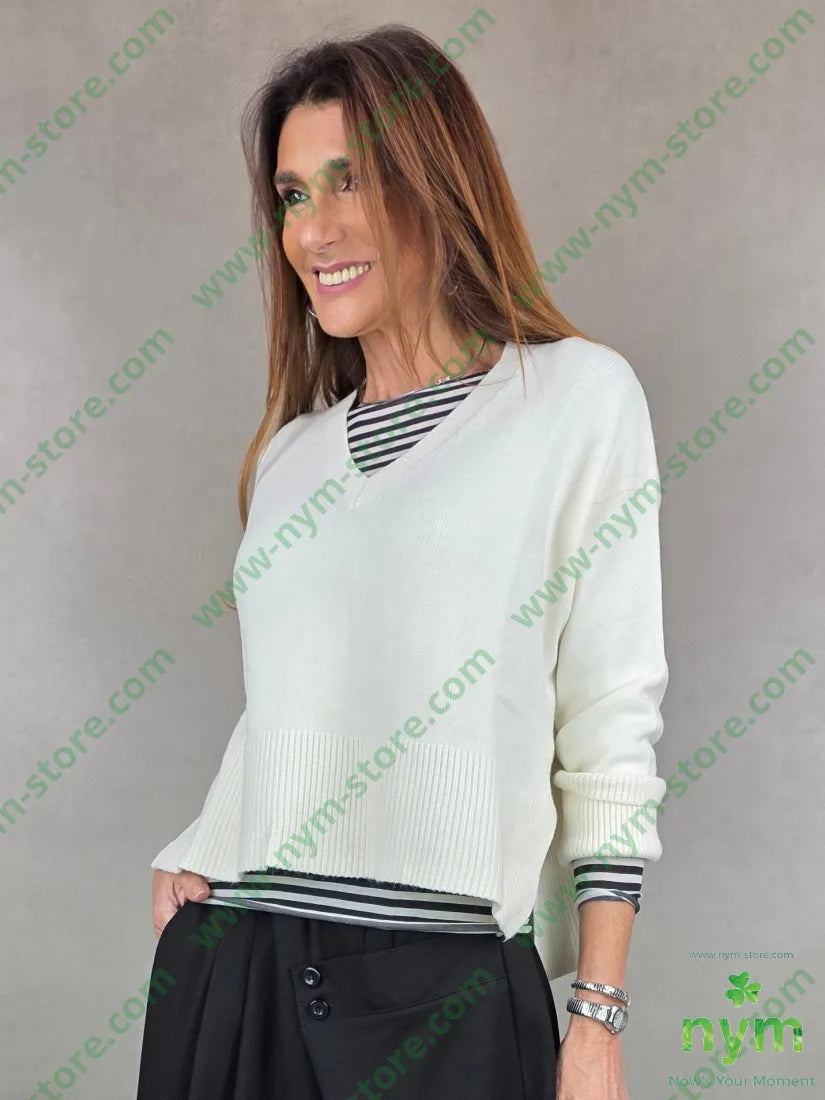 maglia corta bordi costina 50vi30pa20pl U / PANNA / AI25 MAGLIA