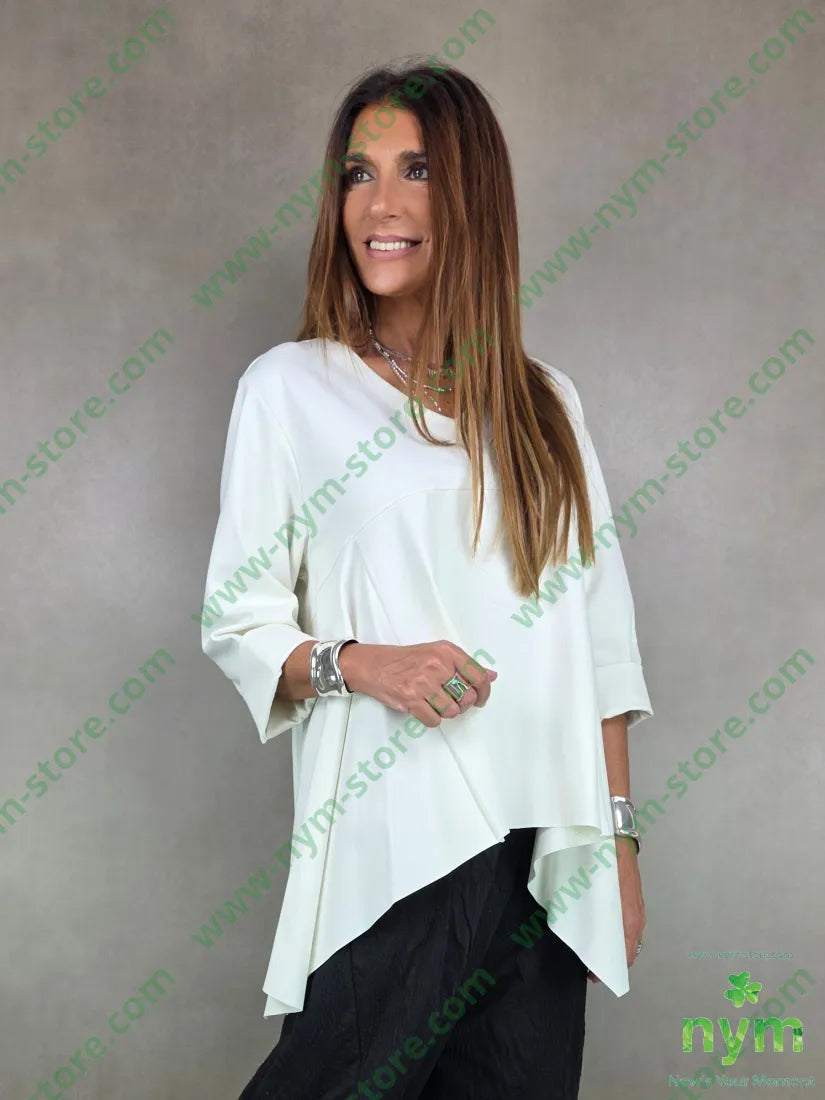 maglia in punto mi scollo a v U / PANNA / AI25 MAGLIA