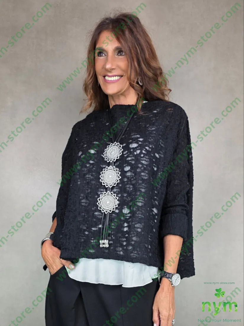 maglia lavorata quadrata in lana 40wo30pl30ny U / NERO / AI25 MAGLIA