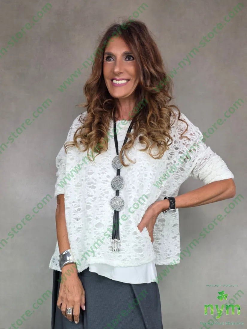 maglia lavorata quadrata in lana 40wo30pl30ny U / PANNA / AI25 MAGLIA