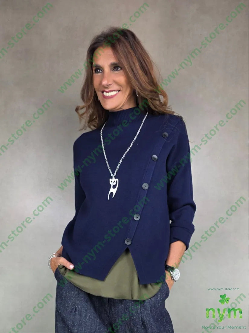 maglia lupetto bottoni trasversali 50vi30pa20pl U / BLU / AI25 MAGLIA